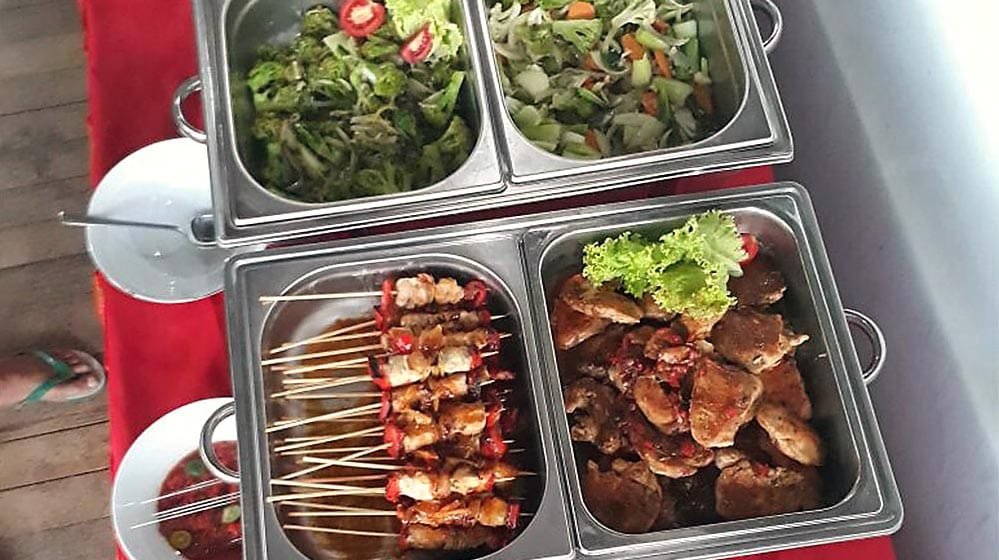 satay and chicken and vegetables